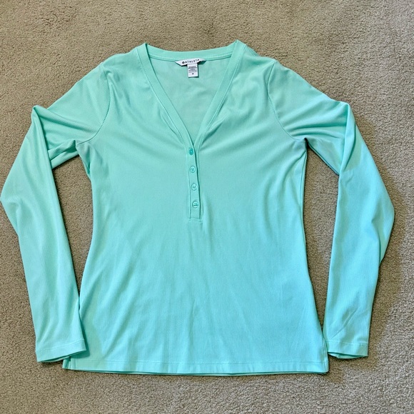 Athleta Uptempo Ribbed Henley Pullover Top, Women’s Medium, Seafoam/Mint Green - Picture 4 of 13